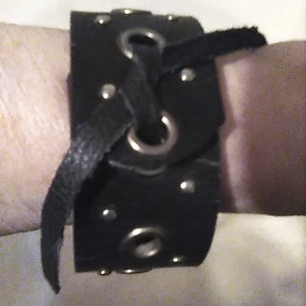 COPY - Bracelet/Wrist Cuff Handmade From Recycled Belt, Studs Grommets Unisex